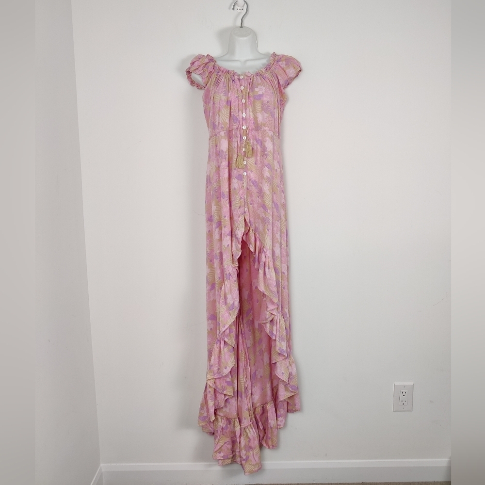 Tiare Hawaii Naturals Floral Off-Shoulder Maxi Dress Sz Small, 100% Banana Fiber